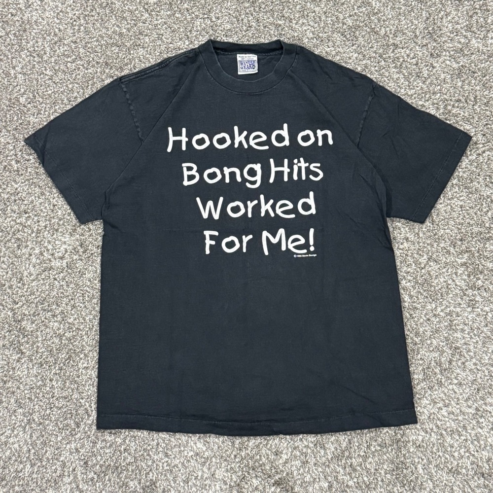 Vintage 1995 Hooked on Bong Hits Marijuana T-Shirt Funny Mens XL Single Stitch